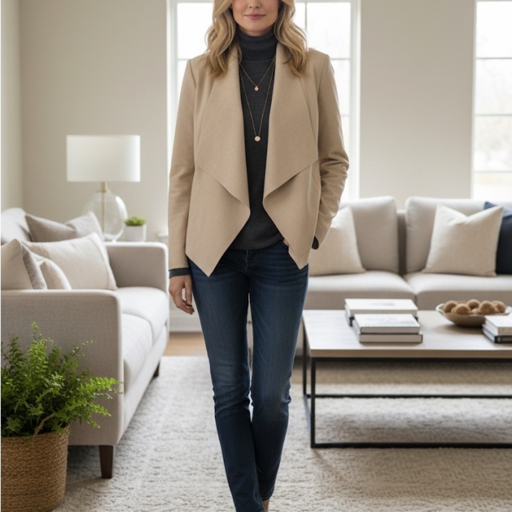 Bagatelle Collection  Cream Faux leather /suede Blazer